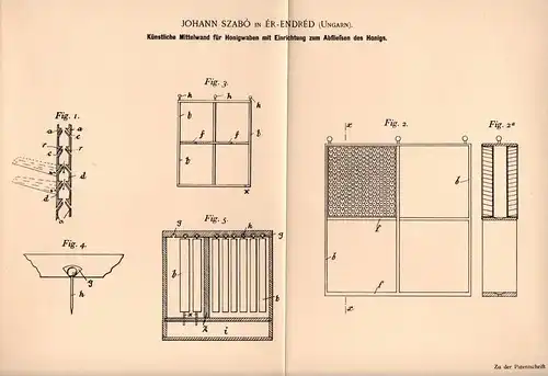 Original Patentschrift - J. Szabó in Érendréd / Andrid , 1896 , Honig - Wabe zum Abfließen des Honigs , Imkerei , Imker