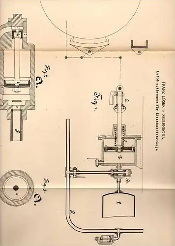 Original Patentschrift - Franz Löser in Zeulenroda , 1889 , Luftdruckbremse für Eisenbahn !!!