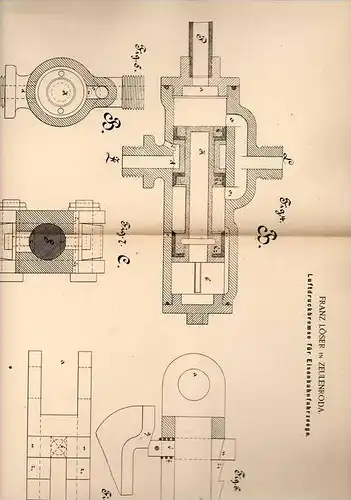 Original Patentschrift - Franz Löser in Zeulenroda , 1889 , Luftdruckbremse für Eisenbahn !!!