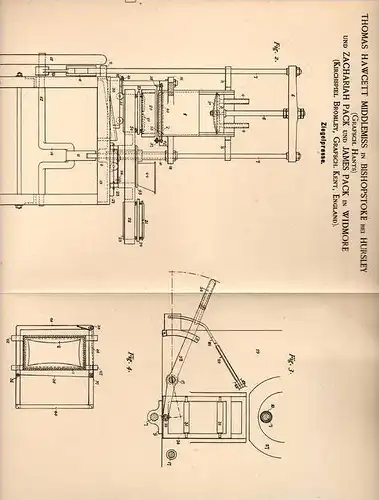 Original Patentschrift - T. Middlemiss in Bishopstoke b. Hursley , Hants , 1889 , Ziegelpresse , Ziegel , Presse !!!