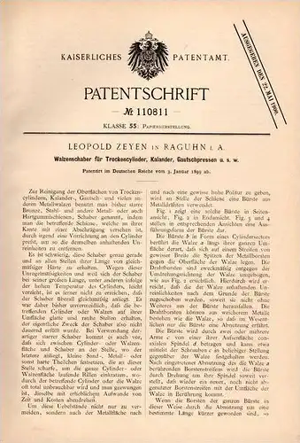 Original Patentschrift - L. Zeyen in Raguhn - Jeßnitz in S.-A., 1899 , Walzenschaber für Gautschpressen !!!