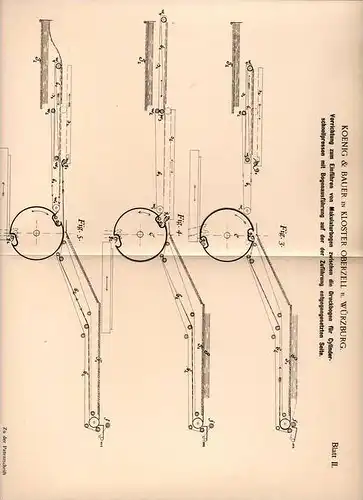 Original Patentschrift - Koenig & Bauer in Kloster Oberzell b. Würzburg ,1899, Apparat für Makulatur , Druckerei , Druck