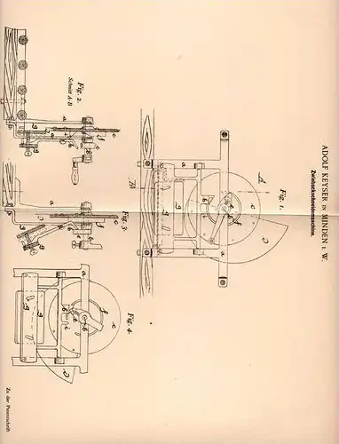 Original Patentschrift - Adolf Keyser in Minden i.W. , 1899 , Zwieback - Schneidemaschine !!!