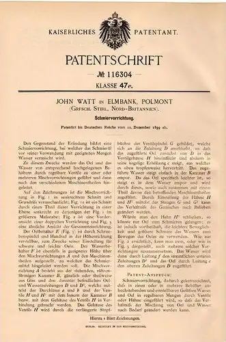 Original Patentschrift - John Watt in Elmbank , Polmont , Grafsch. Stirl , 1899 , Schierapparat für Maschinen !!!