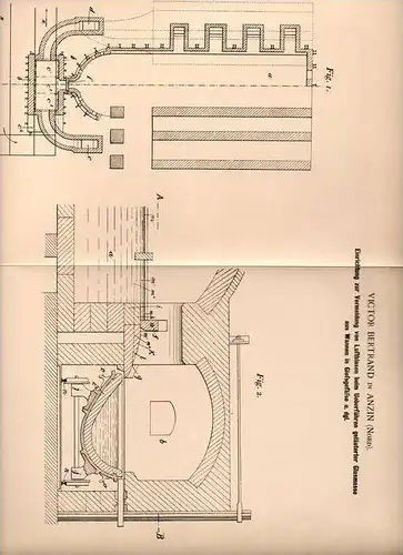 Original Patentschrift - Victor Bertrand in Anzin , Nord , 1899 , Apparat für Glas , Spiegel , Spiegelglas !!!