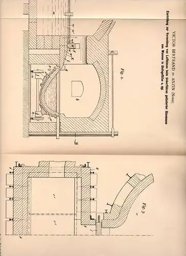 Original Patentschrift - Victor Bertrand in Anzin , Nord , 1899 , Apparat für Glas , Spiegel , Spiegelglas !!!