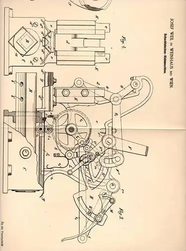 Original Patentschrift - J. Weil in Weinhaus b. Wien , 1889 , Klebemaschine für Schachtelecken !!!