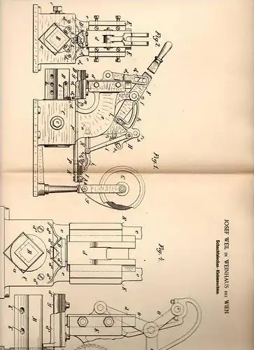 Original Patentschrift - J. Weil in Weinhaus b. Wien , 1889 , Klebemaschine für Schachtelecken !!!