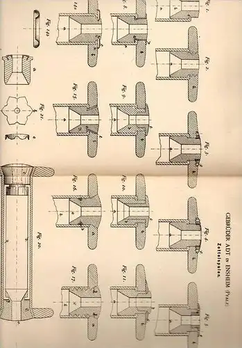 Original Patentschrift - Gebr. Adt in Ensheim b. Wörrstadt , Pfalz , 1889 . Zettelspulen !!!