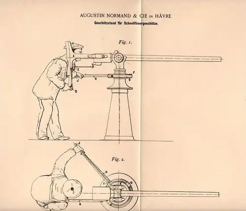 Original Patentschrift - A. Normand & Cie in Hávre , 1897 , Geschützstand für Schnellfeuergeschütze , Kanone !!!