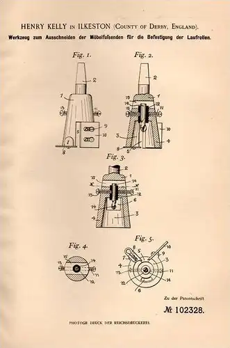 Original Patentschrift - H. Kelly in Ilkeston , County of Derby , 1898 , Werkzeug für Möbel !!!