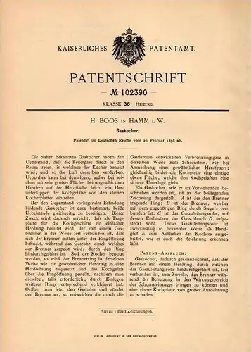Original Patentschrift - H. Boos in Hamm i.W., 1898 , Gaskocher , Kocher !!!