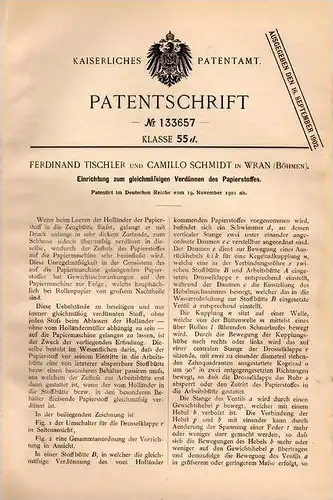 Original Patentschrift - F. Tischler in Wran / Krasa i. Böhmen , 1901 , Apparat zur Verdünnung von Papier !!!