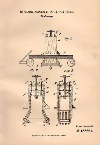 Original Patentschrift - B. Asplen in Southall , England , 1901 , Strassenegge !!!