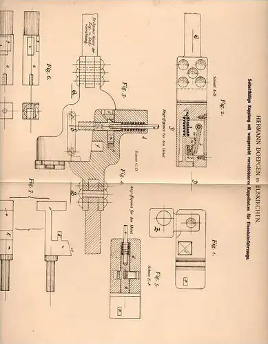 Original Patentschrift - H. Doepgen in Euskirchen , 1900 , Kupplung für Eisenbahn  !!!