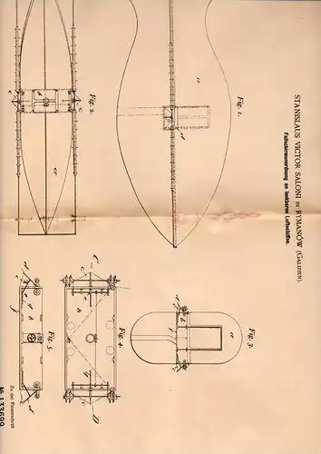 Original Patentschrift - S. Saloni in Rymanow , 1901 , Fallschirm für lenkbares Luftschiff , Flugapparat , Flugzeug !!!