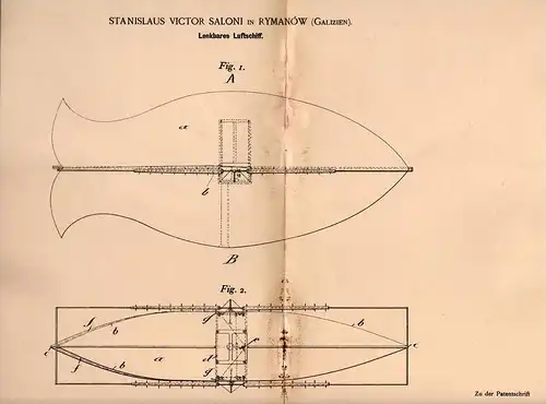 Original Patentschrift - S. Saloni in Rymanow , 1901 , lenkbares Luftschiff , Flugapparat , Flugzeug !!!