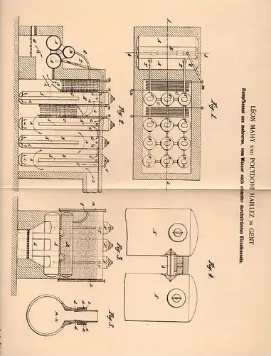 Original Patentschrift - L. Mahy und P. Haillez in Gent , 1901 , Dampfkessel aus mehereren Einzelkesseln   !!!