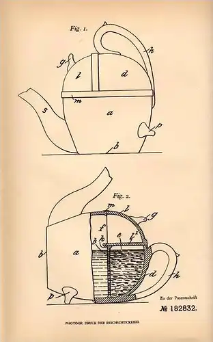 Original Patentschrift - Douglas Cochrane , Earl of Dundonald in London , 1906 , Tee - oder Kaffeetopf , Tea , Coffee !!