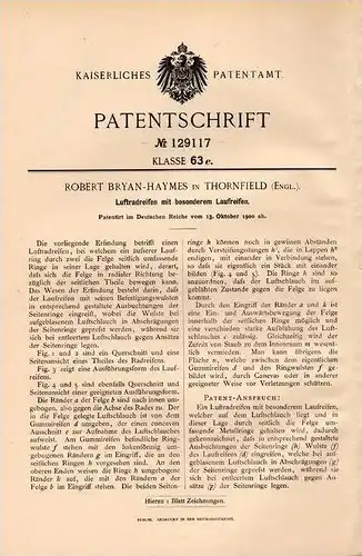 Original Patentschrift - R. Bryan - Haymes in Thornfield , England , 1900 , Luftreifen , Reifen !!!