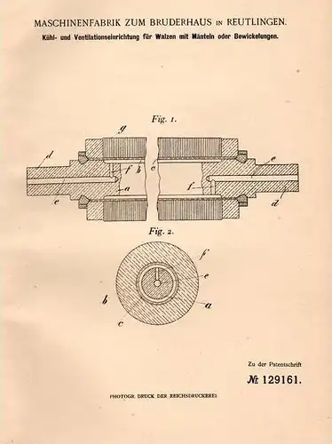 Original Patentschrift - Maschinenfabrik zum Bruderhaus in Reutlingen , 1901 , Kühl- und Ventilationsapparat !!!