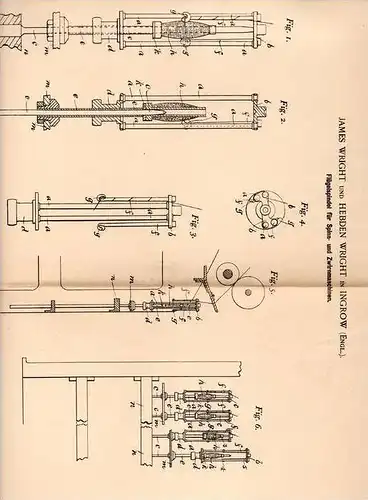 Original Patentschrift - James Wright in Ingrow b. Keighley , 1901 , Flügelspinne für Spinnmaschine , Spinnerei !!!
