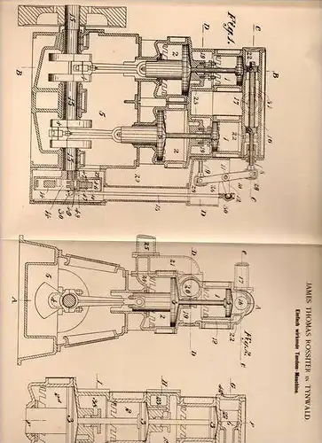 Original Patentschrift - James Th. Rossiter in Tynwald , 1899 , Tandem - Maschine  !!!