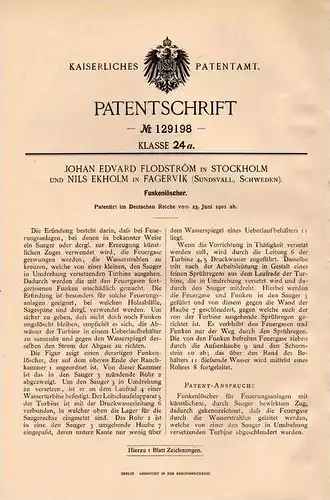 Original Patentschrift - J. Flodström und N. Ekholm in Fagervik , Sundsvall , 1901 , Funkenfänger , Heizung , Ofen !!!
