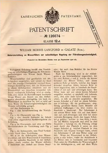 Original Patentschrift - W. Langford in Galatz / Galati , 1900 , Hebeapparat an Wasserfiltern , Wasserwerk !!!