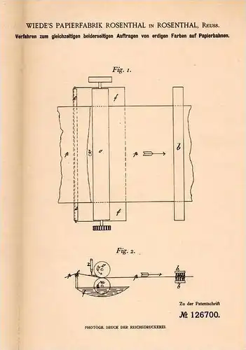 Original Patentschrift - Wiede`s Papierfabrik in Rosenthal , b. Blankenstein , 1901 , erdige Farben auf Papier !!!