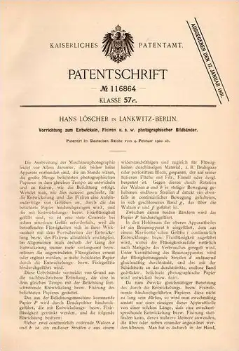 Original Patentschrift - H. Löscher in Lankwitz - Berlin , 1900 , Apparat für photographische Bildbände , Bildband !!!