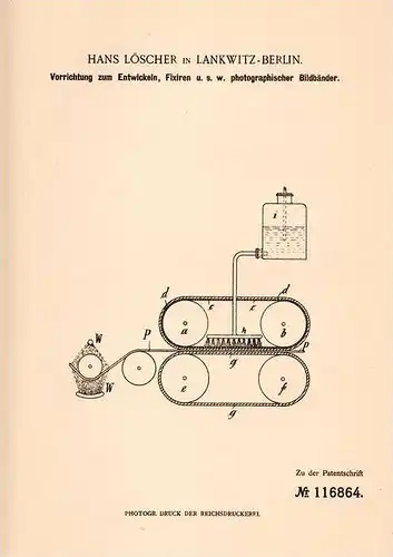 Original Patentschrift - H. Löscher in Lankwitz - Berlin , 1900 , Apparat für photographische Bildbände , Bildband !!!