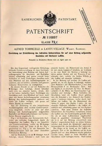 Original Patentschrift -  A. Torricelli in Lavey - Village b. Lavey-Morcles , Waadt , 1900 , Richtapparat für Geschütze