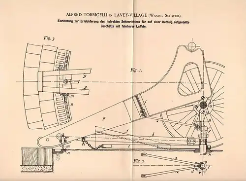 Original Patentschrift -  A. Torricelli in Lavey - Village b. Lavey-Morcles , Waadt , 1900 , Richtapparat für Geschütze