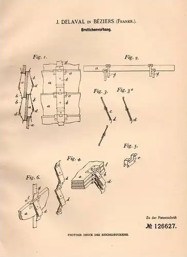 Original Patentschrift - J. Delaval in Béziers , 1901 , Brettchenvorhang !!!