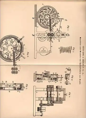 Original Patentschrift - Seth Kirk in Akron , USA , 1900 , Maschine zum Wickeln von Spiralfedern , Federn !!!