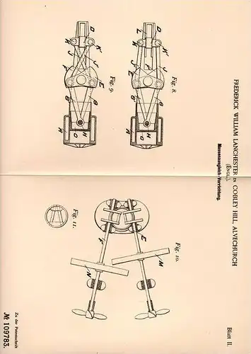 Original Patentschrift - F. Lanchester in Cobley Hill , Alvechurch , 1897 , Massenausgleich - Apparat für Motoren !!!