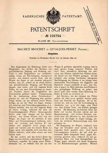 Original Patentschrift - M. Brochet in Levallois-Perret , 1899 , Hängebahn , Seilbahn , Bergbahn !!!