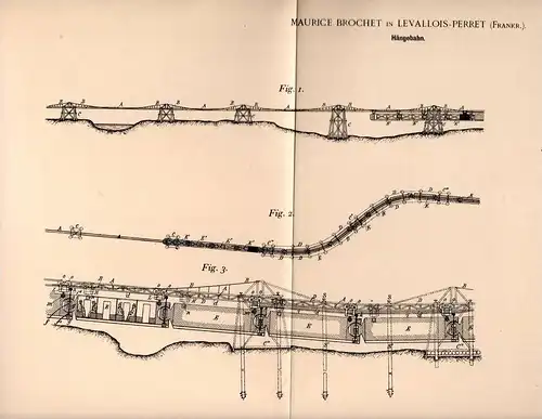 Original Patentschrift - M. Brochet in Levallois-Perret , 1899 , Hängebahn , Seilbahn , Bergbahn !!!