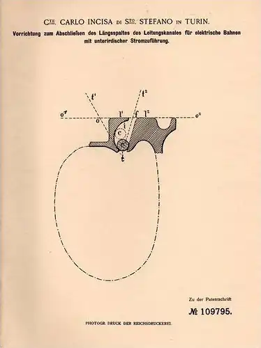 Original Patentschrift - Cte. Carlo Incisa di Sto. Stefano in Turin , 1899 , Apparat für elektrische Bahn , Strassenbahn