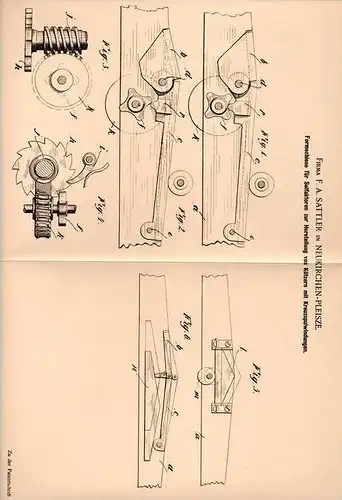 Original Patentschrift - Fa. F. Sattler in Neukirchen - Pleiße , 1901 , Selfaktoren zur Kötzer - Herstellung !!!