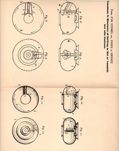 Original Patentschrift - Fa. Joh. Steimel in Hennef , 1900 , Trommel für Milchschleudern , Milch , Molkerei !!!