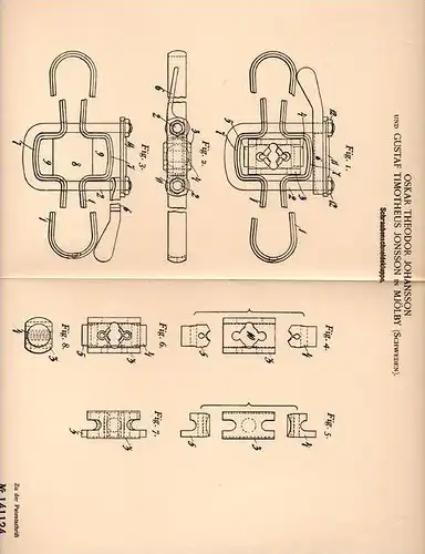 Original Patentschrift - O. Johansson und G. Jonsson in Mjölby , Schweden 1902 , Schrauben - Schneidkluppe !!!