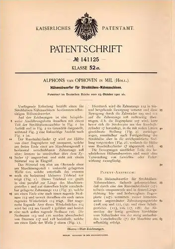 Original Patentschrift - Alphons van Ophoven in Mill en Sint Hubert , 1901 , Hülsenabwerfer für Nähmaschinen , Näherei !