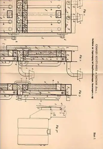 Original Patentschrift - Ch. Scott-Snell in Saltash , England ,1902, Erzeugung von Zugluft bei Gaserzeugern , Dampkessel