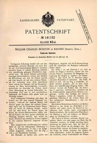 Original Patentschrift - W. orton in Barnes , Surrey , 1901 , Federnde Radnabe , Motorrad , Fahrrad !!!