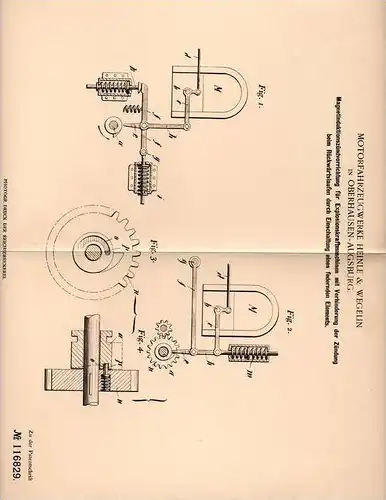 Original Patentschrift - Motorfahrzeugwerke Heinle & Wegelin in Oberhausen - Augsburg , 1899 , Magnetzündung für Motoren