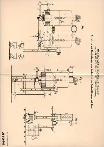 Original Patentschrift - M. Maranz in Proskurow , Russland und Gestüthof , 1899 , Apparat für Zucker - Füllmasse  !!!