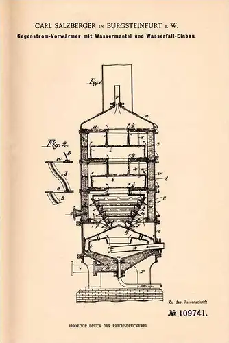 Original Patentschrift - Carl Salzberger in Burgsteinfurt i.W. b. Steinfurt , 1899 , Gegenstrom - Vorwärmer !!!