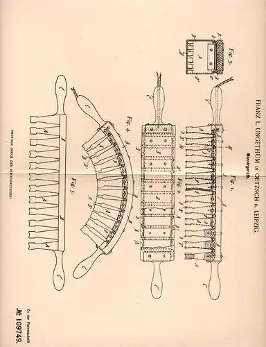 Original Patentschrift - F.L. Ungethüm in Oetzsch b. Markkleeberg , 1899 , Massage - Gerät , Massieren !!!